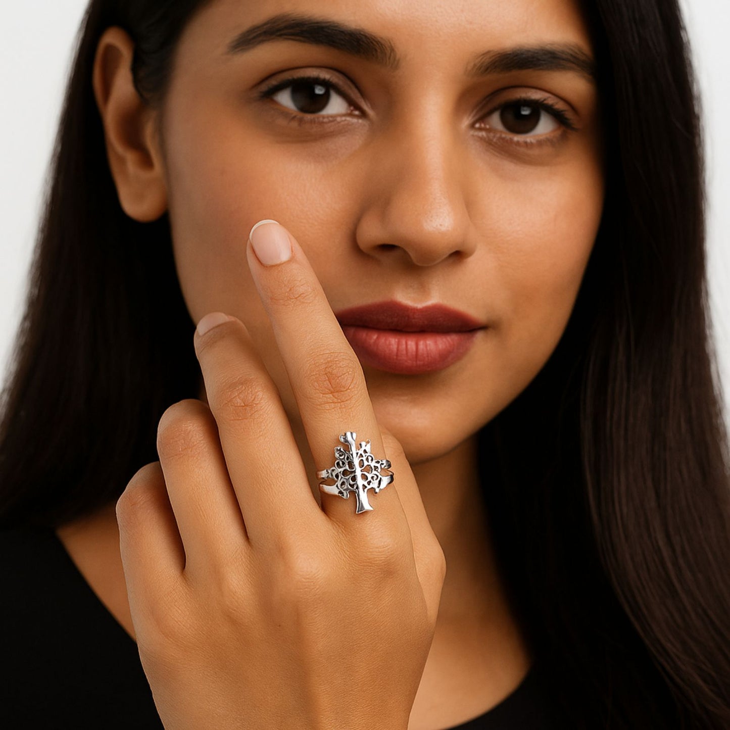 Silver Tree of Life Growth Charm Ring (Adjustable)