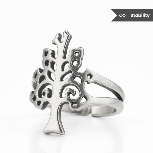 Silver Tree of Life Growth Charm Ring (Adjustable)