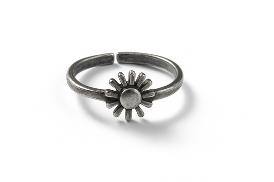 Silver Mini-Sun Positivity Charm Ring (Adjustable)