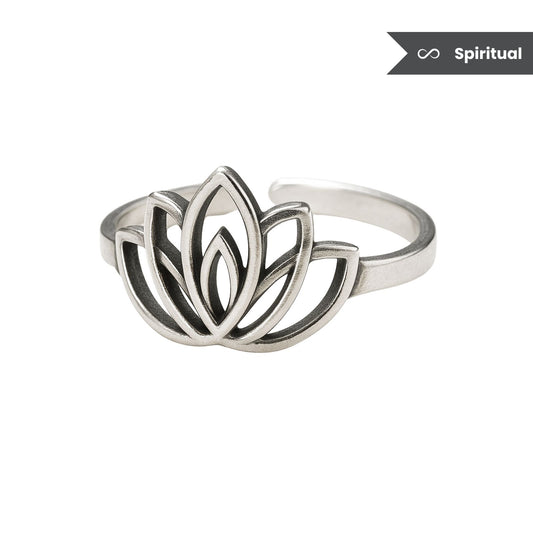 Silver Lotus Spiritual Charm Ring