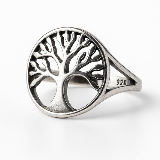 Silver Tree of Life in Circle | Growth Charm Ring (Adjustable)