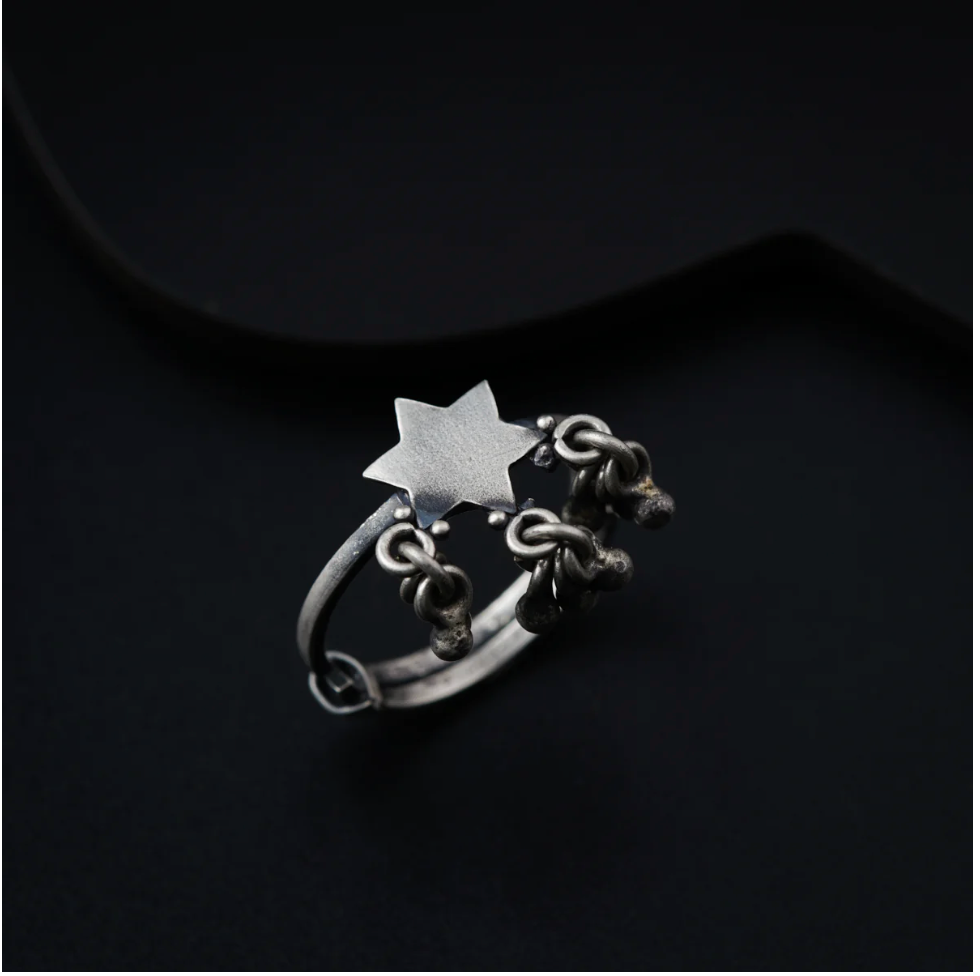 Silver Ghungroo Star Success Charm Ring