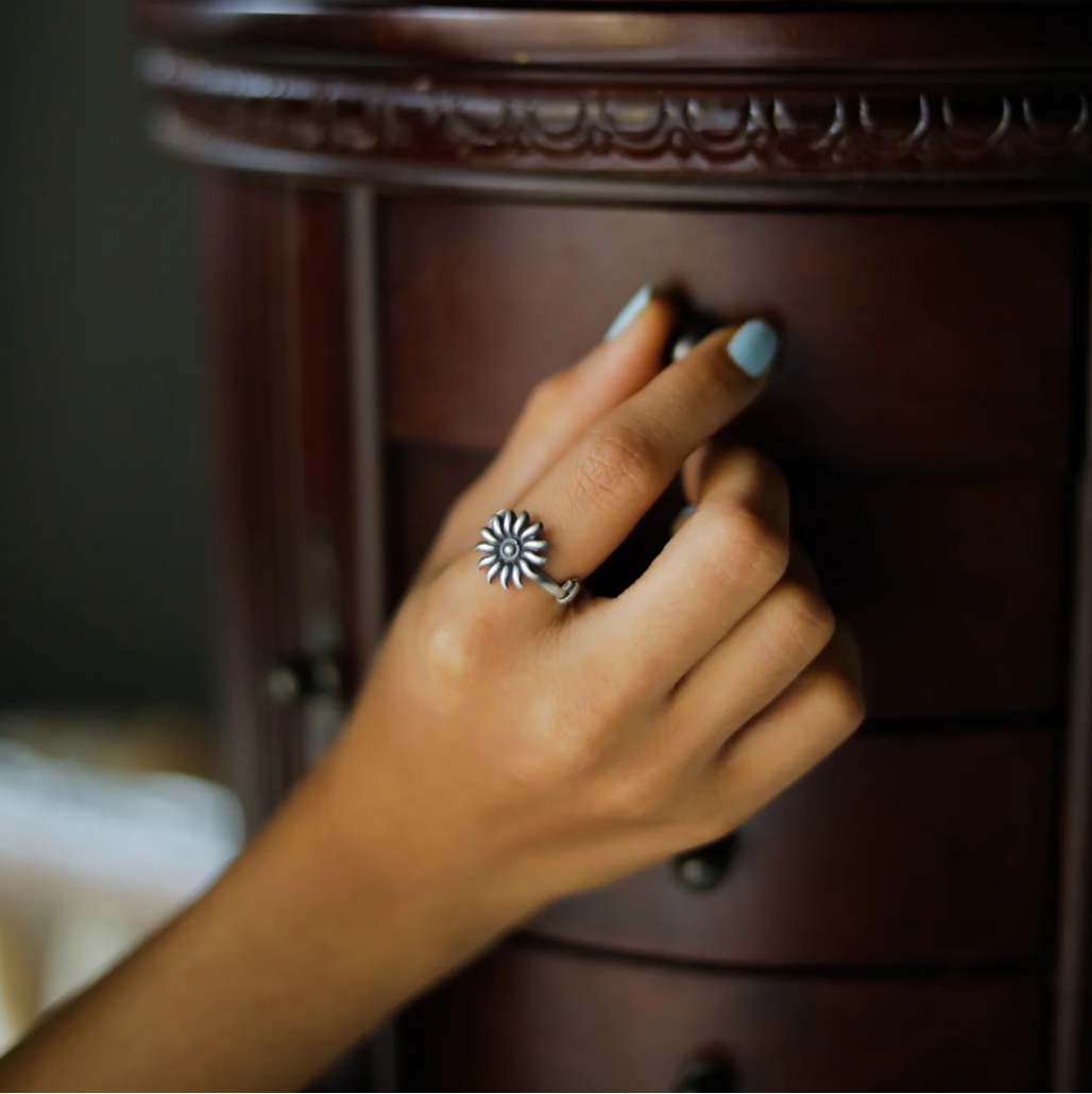Silver Sun Positivity Charm Ring
