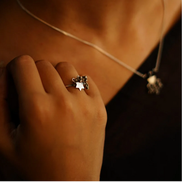 Silver Ghungroo Star Success Charm Ring