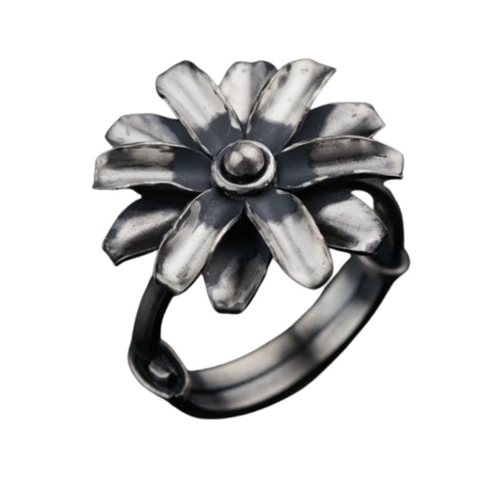 Silver Sunflower Positivity Charm Ring
