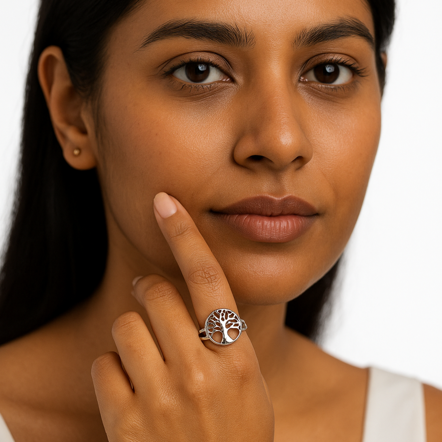 Silver Tree of Life in Circle | Growth Charm Ring (Adjustable)
