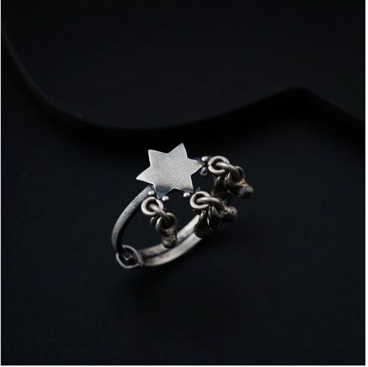 Silver Ghungroo Star Success Charm Ring