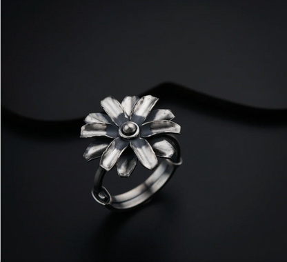 Silver Sunflower Positivity Charm Ring