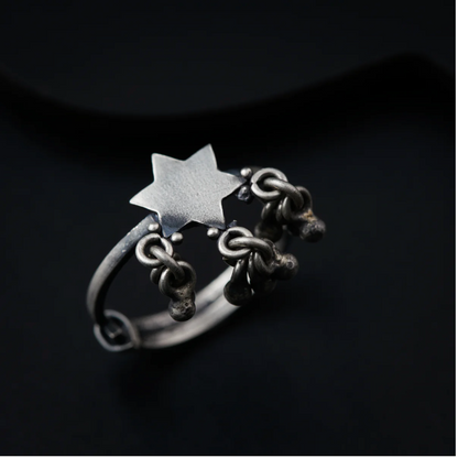 Silver Ghungroo Star Success Charm Ring